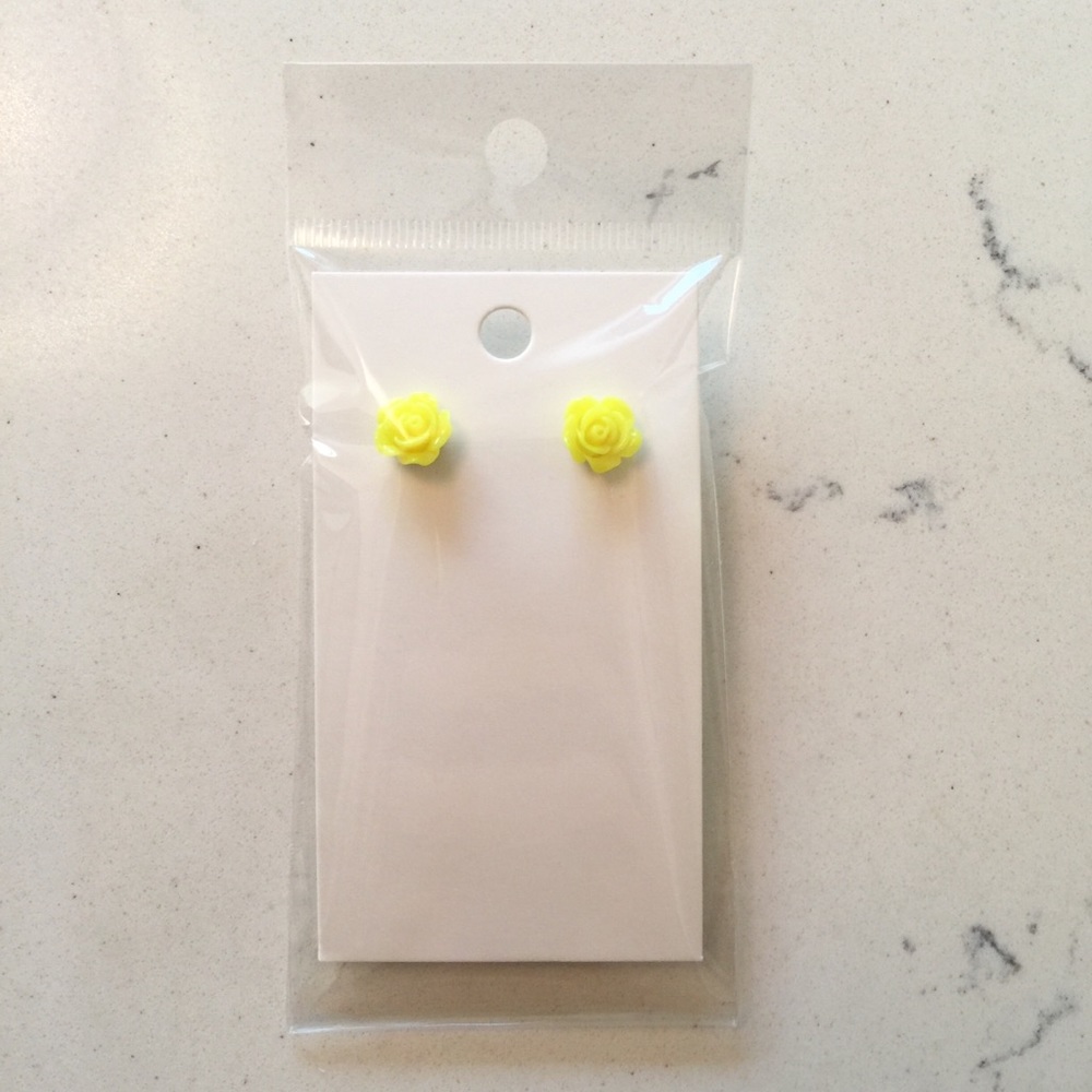 2/$10 Rose Stud Earrings in Neon Yellow - Picture 2 of 2